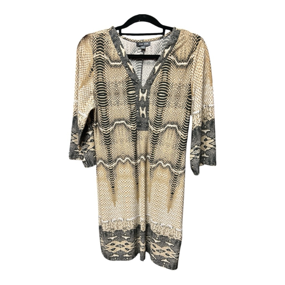 Voir Voir Beige and Black Snake Print Patterned Dress